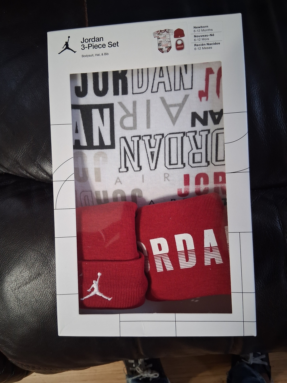Jordan 3-Piece Baby Set in Red & White 6-12M